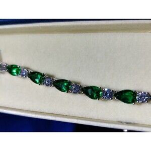 Emerald Bracelet Sterling Silver Pear Sh